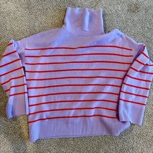 Lilla P Lavender and Red Striped Turtleneck Sweater